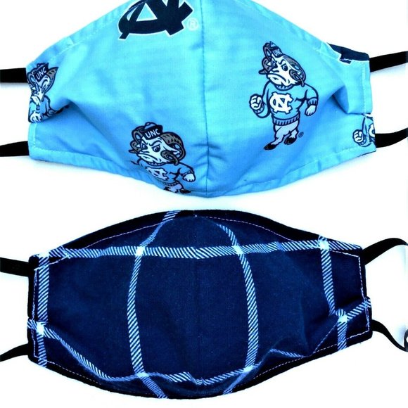 Three Child's  UNC Tar Heels Carolina Face Masks Reverse Plaid - Picture 5 of 8